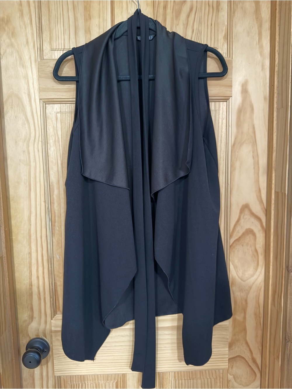 Black Sleeveless Drape Vest with Self-Tie